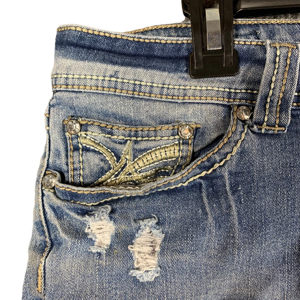 Pantalones Cortos de Jean Red Remache Junior Talla 17 Envejecido Adornado Bling Punto Grueso Foto 4 de 4