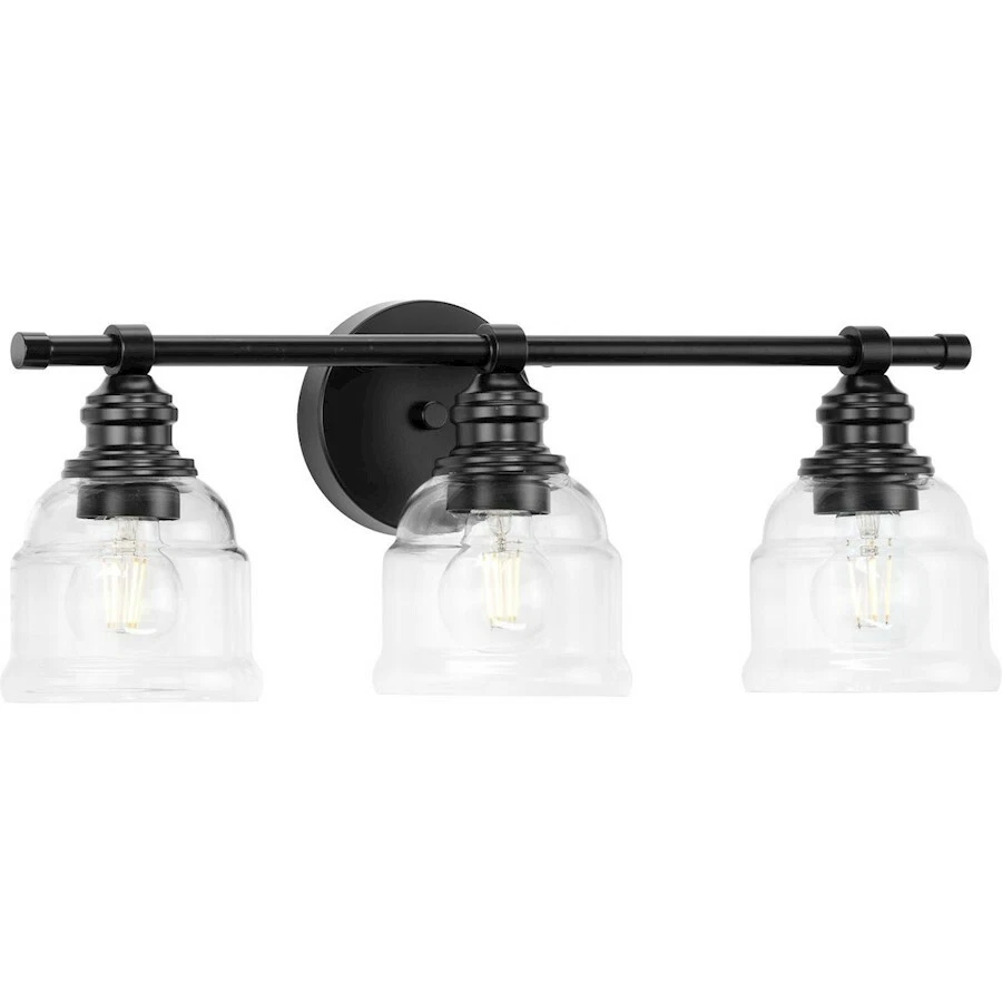 Progress Lighting Ambrose 3 Light Farmhouse BK Clear Bath Vanity