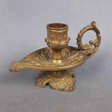 Portacandela Ottone Bugia Candeliere Con Rilievi Soprammobile Vintage 1950