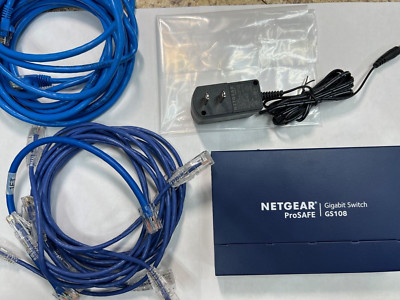 Netgear Business 8-Port Desktop Switch Gigabit Ethernet 7 patch cables #GS108