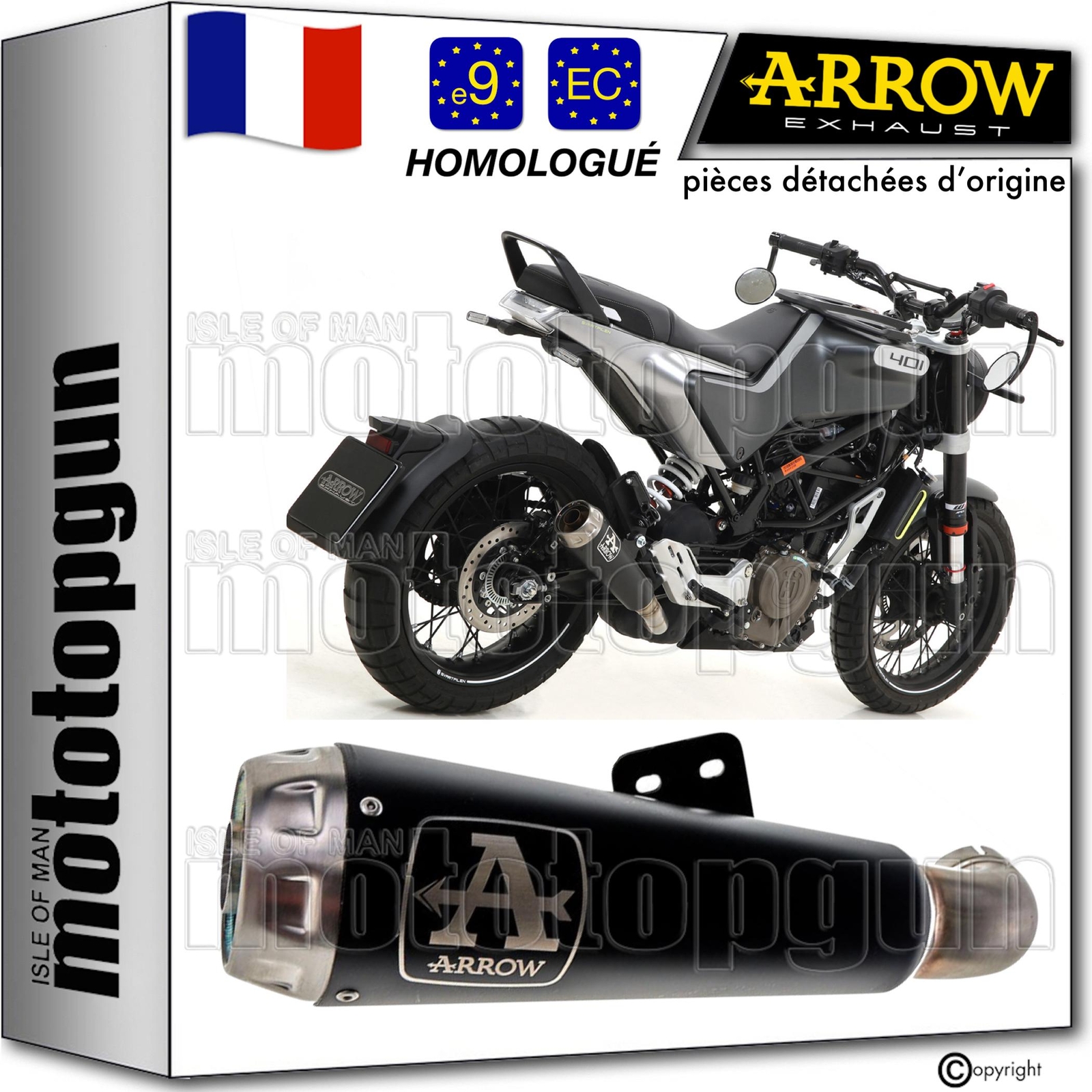 Silencieux Arrow Pro-Race noir réduction de poids et homologué Svartpilen 401 2023