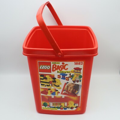 1987 Lego Basic Building Set 1882 Red Bucket Storage Container