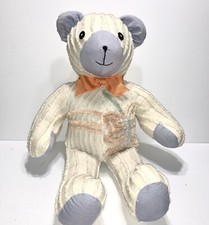 24" Vintage Chenille Plush Teddy Bear-Off White, Blue, Peach