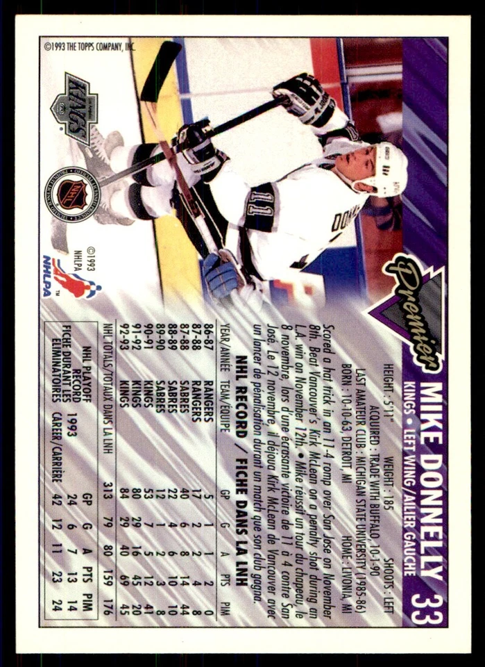 1993-94 Topps Premier Gold Mike Donnelly Los Angeles Kings #33 - Image 2 of 2