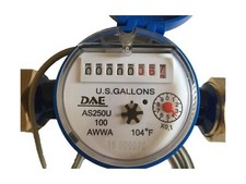 DAE AS250U-100P 1" Water Meter with Pulse Output, Measuring in Gallon + Coupl...