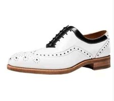 New Men  s Two Tone Wing Tip Brogue Lace Up Handmade Dress Shoes, Leather Shoes