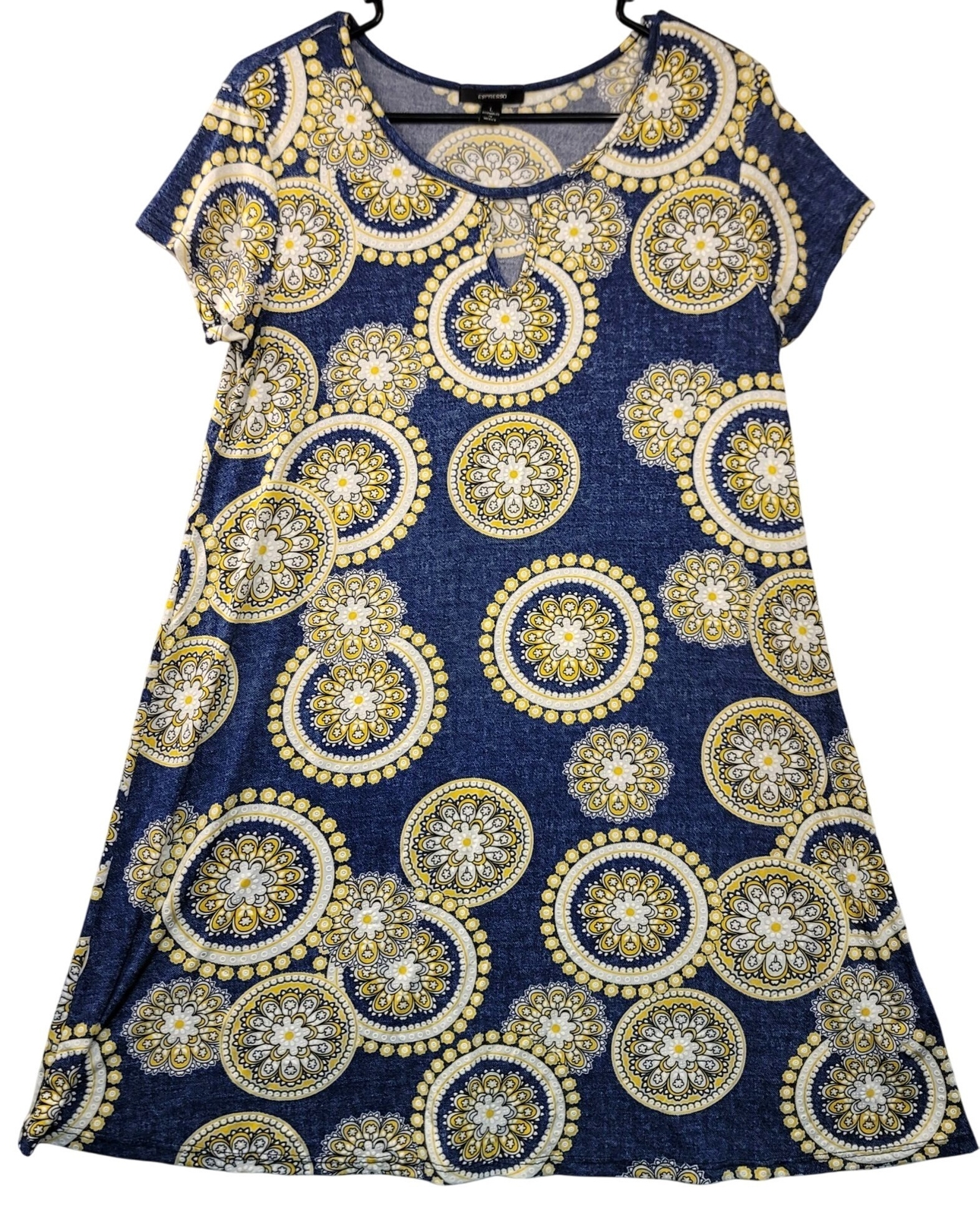 Espresso Blue Yellow Circular Pattern Keyhole Dre… - image 1