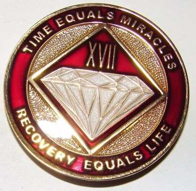 Narcotics Anonymous NA RED Burgundy 17 Year Medallion Clean Coin Token Chip
