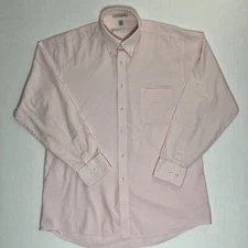 Geoffrey Beene Men's Large Long Sleeve Button Down Dress Shirt Pink Pinpoint