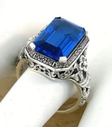 DECO ANTIQUE STYLE 925 STERLING SILVER 8 CT SIM LONDON BLUE TOPAZ RING      #052