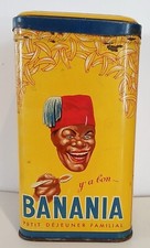 (12) Ancienne boite en tôle métallique lithographiée BANANIA. Café