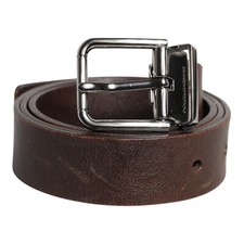 DOLCE & GABBANA Belt Brown Leather Classic Metal Logo Buckle 90cm / 36in 420usd