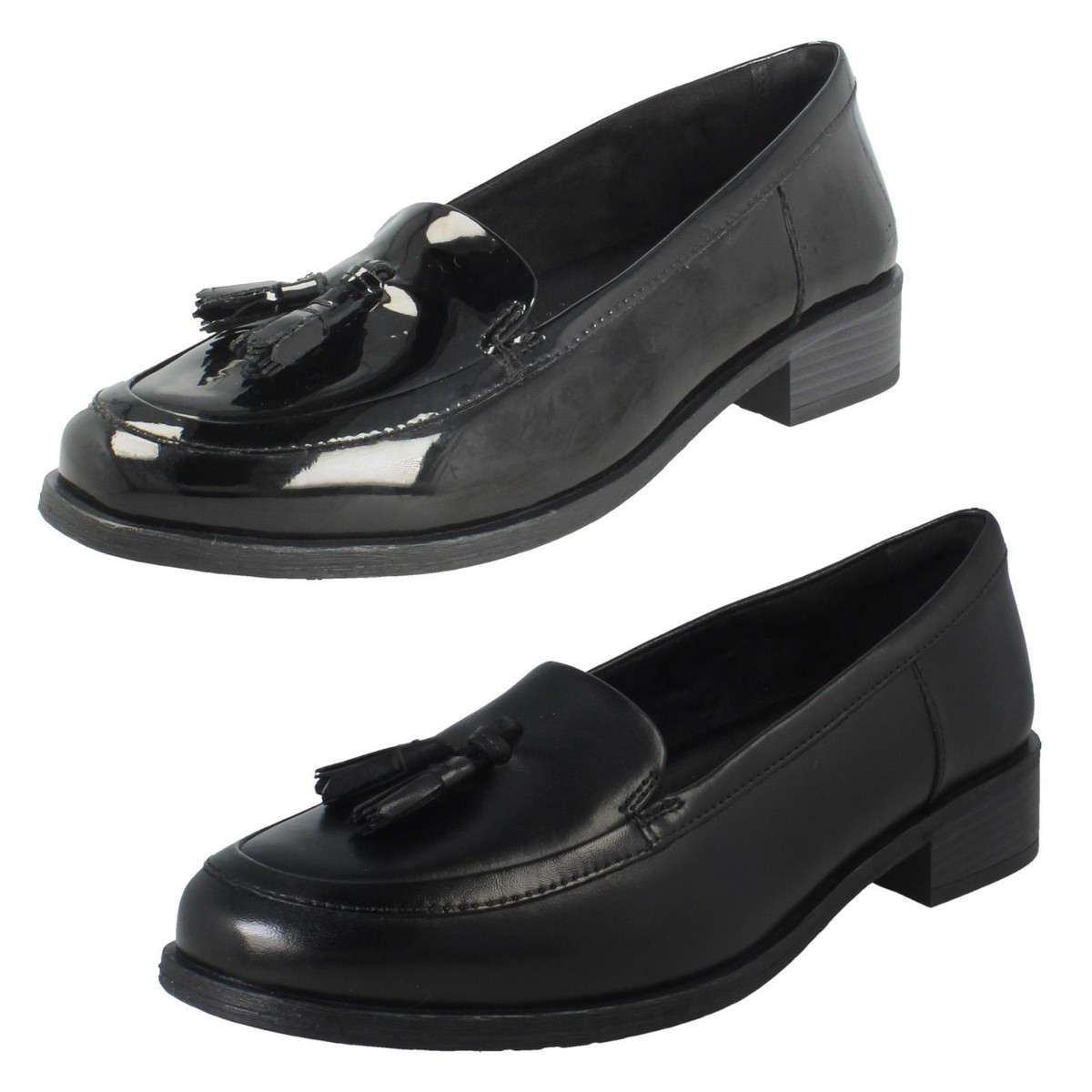 Ladies Clarks 'Havisham Edge' Black Leather or Patent Smart Slip On Shoes - Main Image
