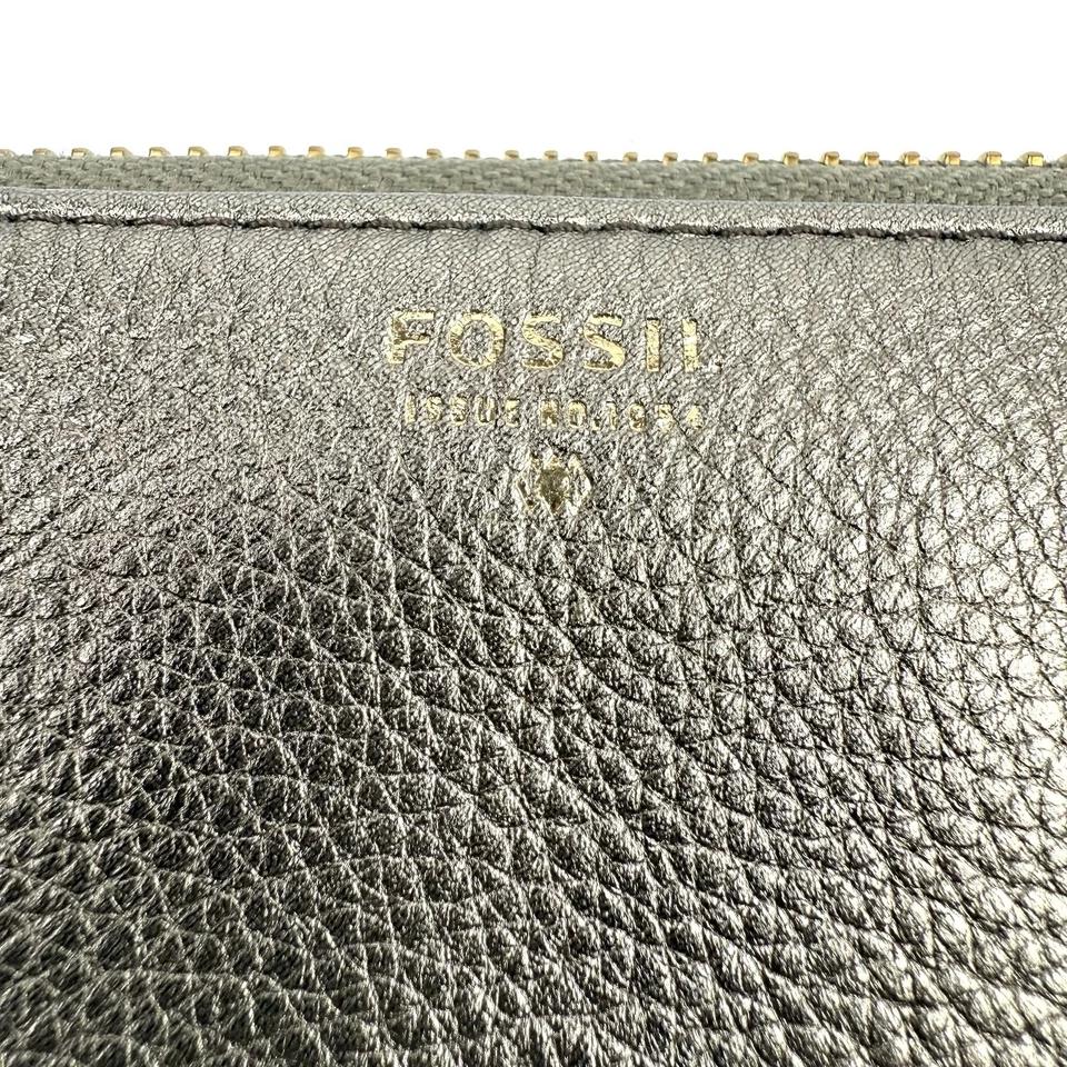 Cartera Fossil Oro Rosa Metálica Cuero de Vaca Cremallera Alrededor Bolso sin asas Organizador Foto 3 de 4