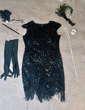 1920s Flapper Costume Dress Large Great Gatsby Roaring 20s Accessories Unworn