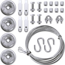 Garage Door Pulley and Cable Kit, 4 Pulley Set with 2 Steel Cables, Fits 7 Ft an