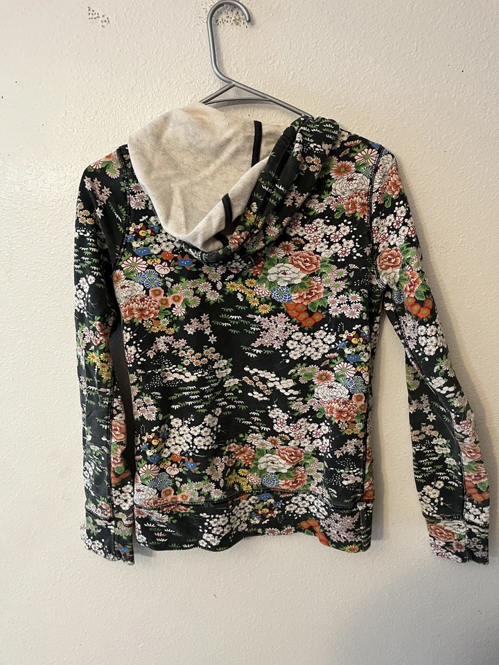 Vintage Y2K Hoodie Lucky Brand Womens S Boho Asian Art Full Zip Floral - Image 2 of 4