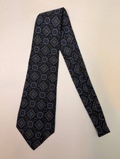 Yves Saint Laurent Vintage Neckwear 100 Silk Tie Blue Geometric Pattern 56  