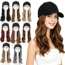 Women long Wavy Wig Baseball Cap With Synthetic Hair Adjustable Dad Hat Natural