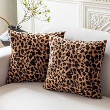 Soft Leopard Print Throw Pillow Covers 18x18 Set of 2, Cheetah Print Room Dec...