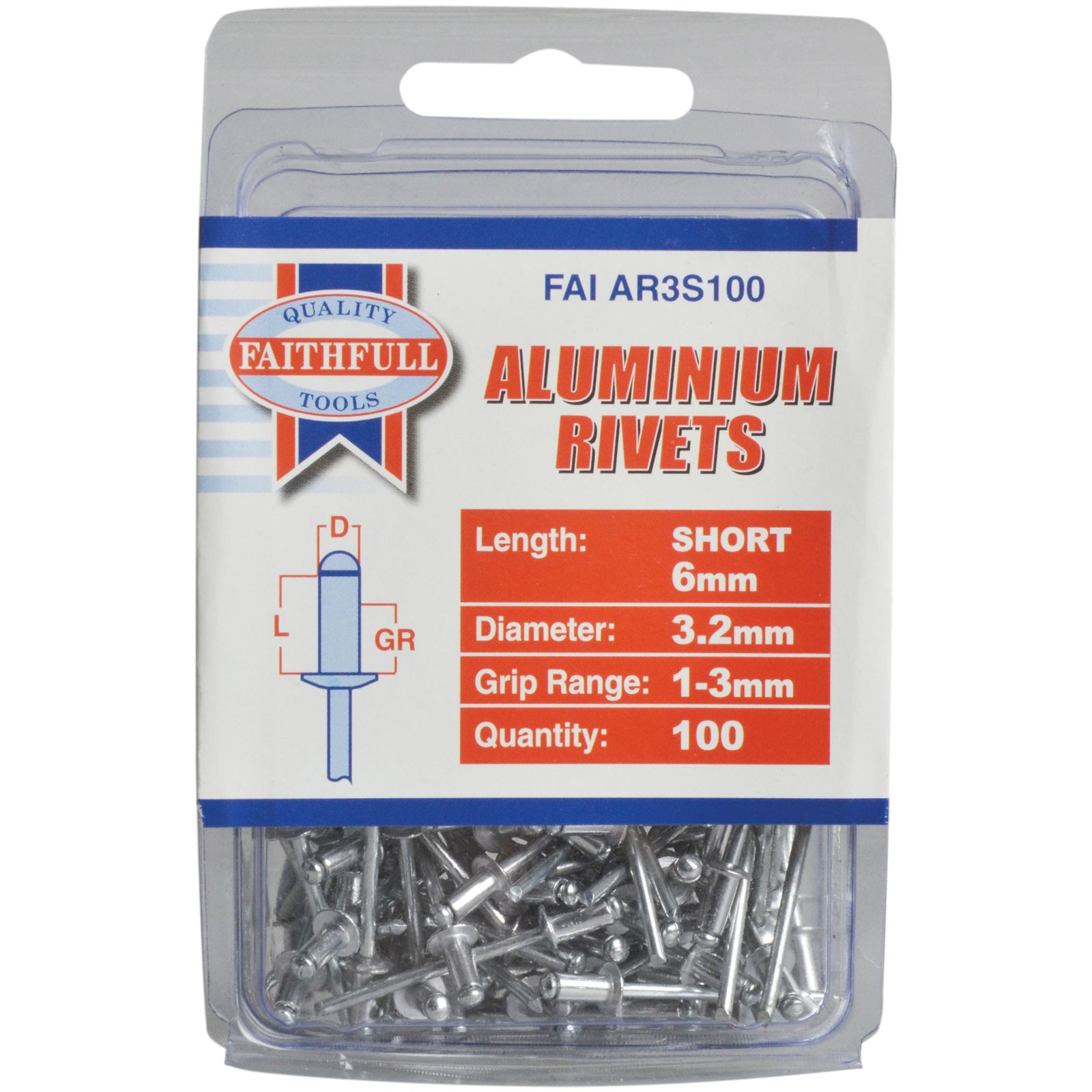 Faithfull Aluminium Rivets 3.2 x 6mm Short Pre-Pack of 100