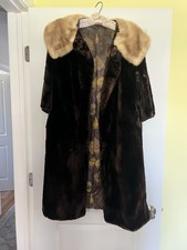 Vintage Brown Fur Coat with Beige Collar