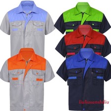 Men Work Shirt Auto Mechanic Technician Uniform Short Sleeve Industrial T-shirt