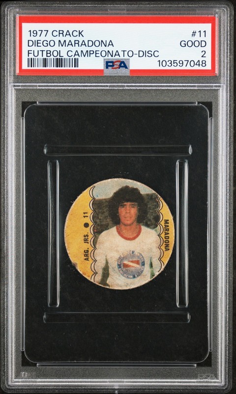 1977 CRACK FUTBOL CAMPEONATO DISC #11 DIEGO MARADONA ROOKIE RC PSA 2