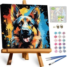 Framed Paint by Numbers Kit for Adults Beginners,12x12inch Dog Paint by Number..