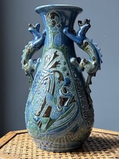 C H Brannam Devon Pottery Dragon Handled Vase Arts Crafts Nouveau 1905