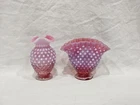 Vintage Fenton Cranberry Opalescent Hobnail Glass Vase Set