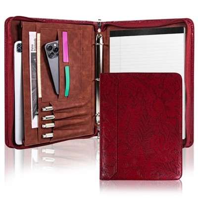 Vintage Red Embossed Planner Binder,Padfolio for Women,Leather Binder 3 Ring,...