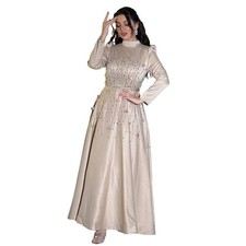 Muslim Wedding Party Dress Dubai Abaya Long Robe Rhinestone Beaded Kaftan Gown