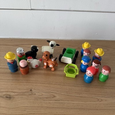 Vintage Fisher Price Little People Animals Car Farmer Girls Pig Dog Sheep Lot 16