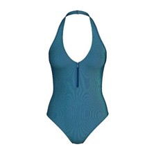 Victoria's Secret Two-Tone Rib Plunge Zip One-Piece Swimsuit S Turq Oasis NEW 