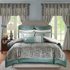 Madison Park 24 Piece Faux Silk Paisley Queen Comforter Set with Matching Curtai
