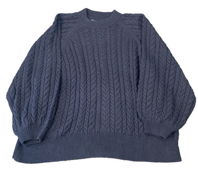 MR MITTENS Grobstrickpullover Pullover dunkelblau 100% Baumwolle Zopfmuster Größe M/L