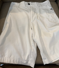 adidas Boy s Golf Shorts White L Solid Flat Front Pockets Belt Loops