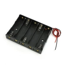 5-AA Slots Battery Spring Clip Holder Case Plastic Storage Box Flat + Wires 7.5V