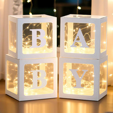 Baby Boxes with Letters for Baby Shower Decorations, 4 Pcs Clear Baby Balloon Bo