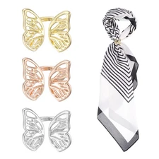 3Pcs Butterfly Silk Scarf Ring Clip, Gold Tone/Silver Tone/Rose Gold