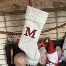 Target Wondershop White Monogram Knit Christmas Stocking Initial M Red Lined