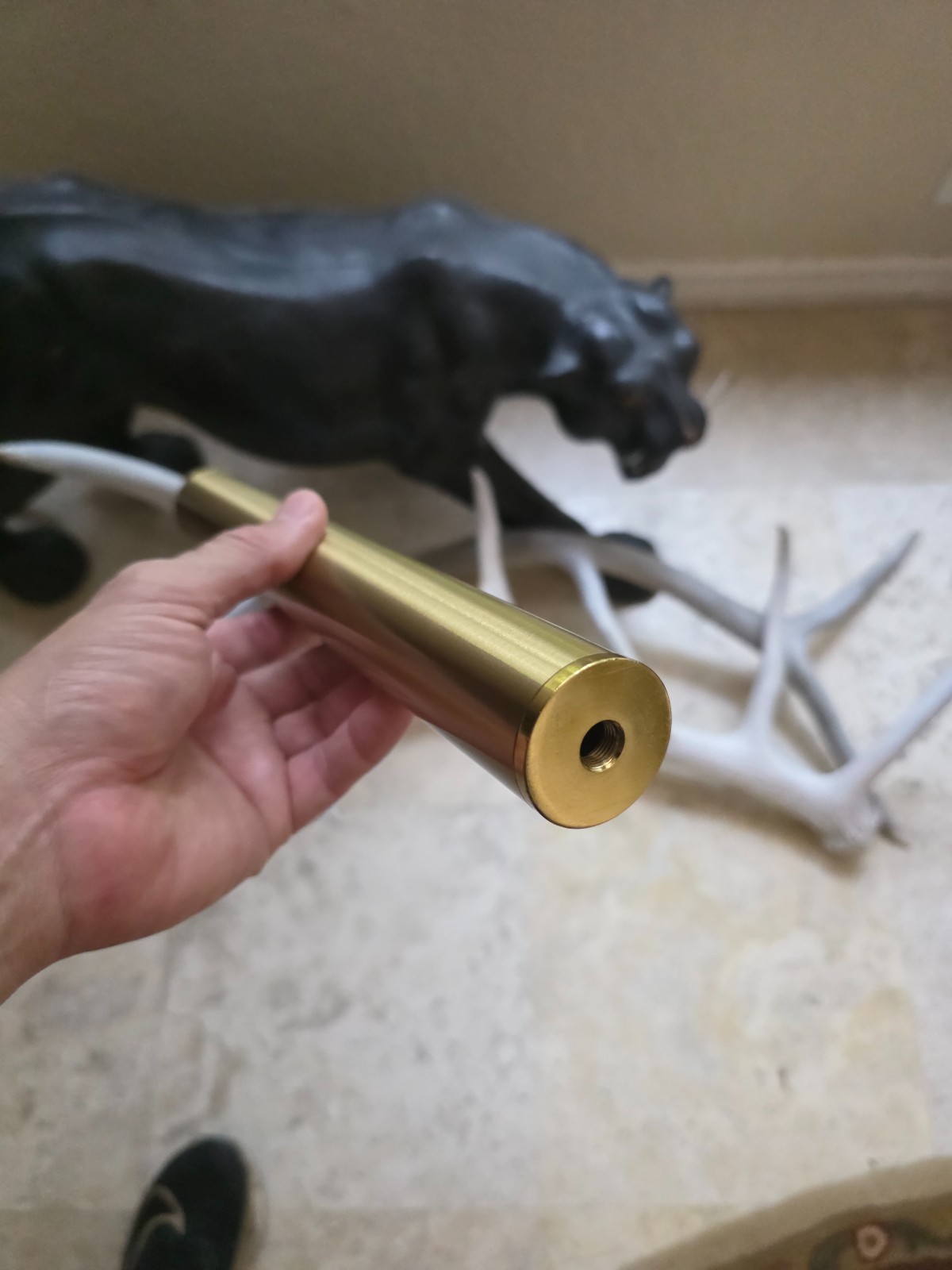 Tubo filettato cilindro in lega metallica illuminazione bronzo/oro con tappi terminali 12x1,5 pollici foto 3