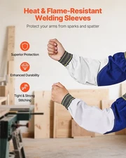 Flame Resistant Welding Sleeves, Heavy Duty Sheepskin & FR Cotton Arm Protection