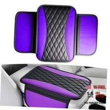 Leather Car Center Console Cover with Side Storage Pockets, Waterproof Purple