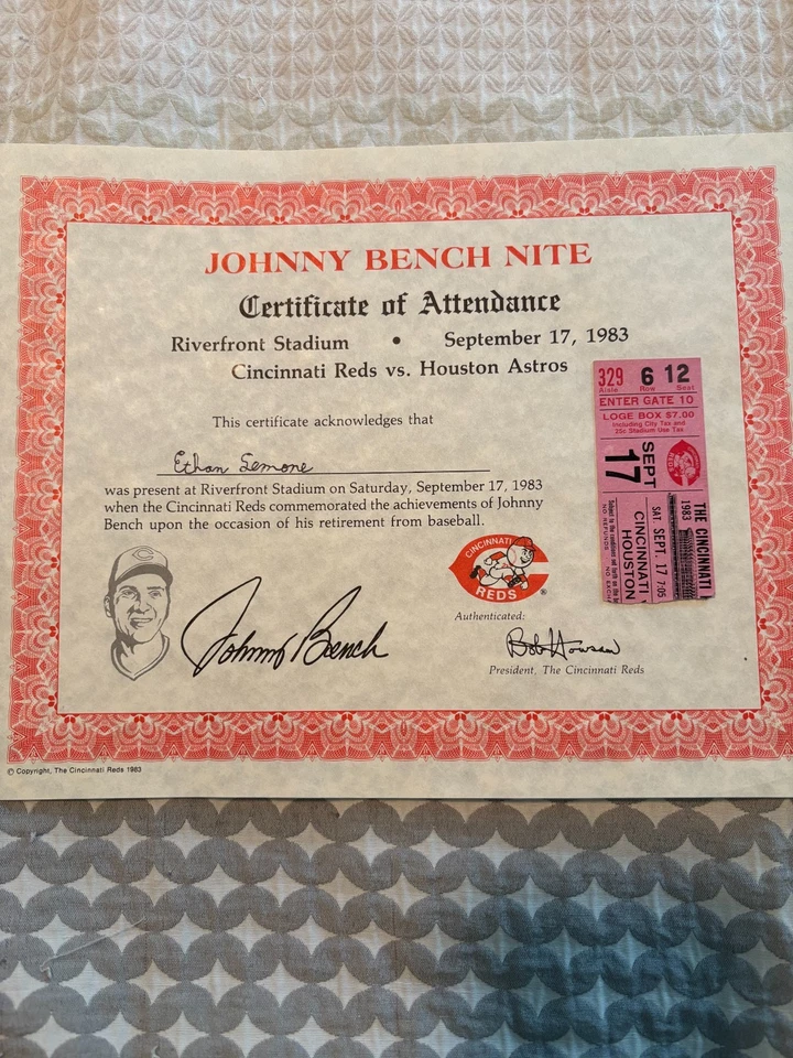 Johnny Bench Night September 17, 1983 Riverfront Stadium Last Home Run   - Image 2 of 4