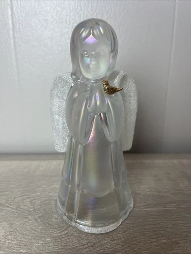 Fenton Iridescent Glass Praying Angel W/ Frosted Wing & Gold Bird