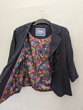 Per Una Jacket Womens 16 Navy Linen Floral Lined Smart Casual Blazer Minimalist