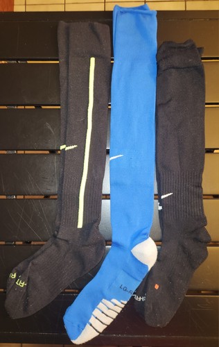 Nike Soccer Socks Large 8-12 Blue Black **Used** Lot Of 3 Pair