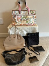 7 Piece Bundle Of Coach Handbags, Wristlets, ID Case, And Dust Bag
